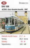 Playing card: Debrecen tram line 1 with articulated tram 506 (2014)