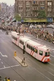 Postcard: Amsterdam extra line 6 with articulated tram 700 on Dam (1975)