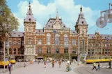 Postcard: Amsterdam tram line 1 with articulated tram 610 at Central Station (1980)