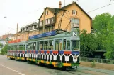 Postcard: Basel tram line 2 with railcar 443 on Hauptstrasse (1992)