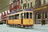 Postcard: Bergen tram line 3 with railcar 46 on Bryggen (1949)