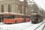 Postcard: Berne tram line 9 with articulated tram 16 near Bahnhof (1986)