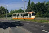 Postcard: Braunschweig tram line 5 with articulated tram 7758 on Georg-Eckert-Str. (1990)