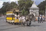 Postcard: Brussels Tourist Tramway with horse-drawn tram 7 on Place des Palais/Paleizenplein (1985)