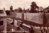 Postcard: Cardiff tram line 4  by Carrdiff Castle (1948)