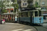 Postcard: Gothenburg railcar 198 in the intersection Kungsportsavenyen/Vasagatan (1981)