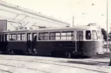 Postcard: Malmö railcar 80 in front of Elspårvagnshallarna (1946)