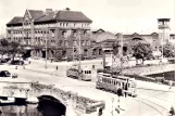 Postcard: Malmö tram line 1 with railcar 1 close by Centralstationen (1954-1956)