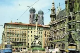 Postcard: Munich extra line 29 with railcar 952 on Marienplatz (1961)