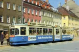 Postcard: Munich tram line 25 with articulated tram 101 at Mariahilfplatz (1971)