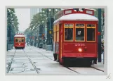 Postcard: New Orleans line 47 Canal Streetcar with railcar 2016 near Canal / Decatur (2010)