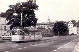 Postcard: Nuremberg tram line 7 with articulated tram 335 at Stadthalle (1981)