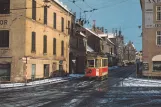 Postcard: Odense Hovedlinie with railcar 17 in the intersection Søndergade/Filosofgangen (1952)