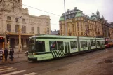 Postcard: Stockholm Djurgårdslinjen 7N with low-floor articulated tram 9451 by Kungliga Dramatiska Teatern (1994)