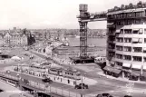 Postcard: Stockholm tram line 1 at Slussen (1960)