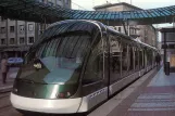 Postcard: Strasbourg tram line E with low-floor articulated tram 1007 on Place de l'Homme de Fer (1995)