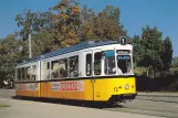 Postcard: Ulm tram line 1 with articulated tram 13 at Donauhalle (Donaustadion) (1988)