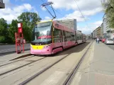 Prague tram line 15 with low-floor articulated tram 9369 at Viktoria Žižkov (2024)