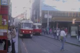 Prague tram line 18 with railcar 7142 at Národní třída (2005)