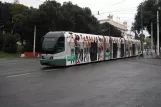 Rome tram line 19 with low-floor articulated tram 9112, the back Valle Giulia (2010)