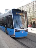 Rostock extra line 2 with low-floor articulated tram 601, the front Lange Str. (2015)