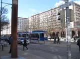 Rostock extra line 2 with low-floor articulated tram 658 at Lange Straße (2015)