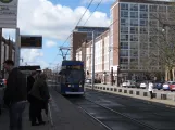 Rostock extra line 2 with low-floor articulated tram 689 at Lange Straße (2015)