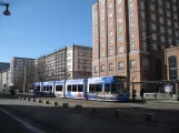 Rostock tram line 1 with low-floor articulated tram 607 at Lange Straße (2015)