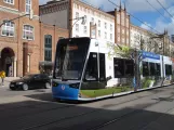 Rostock tram line 1 with low-floor articulated tram 609 on Lange Straße (2015)