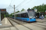 Rostock tram line 1 with low-floor articulated tram 613 at Dierkower Kreuz (2015)