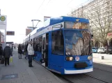 Rostock tram line 1 with low-floor articulated tram 676 at Lange Straße (2015)