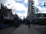 Rostock tram line 5 with low-floor articulated tram 658 at Neuer Markt (2015)