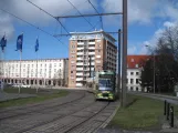 Rostock tram line 5 with low-floor articulated tram 660 on Neuer Markt (2015)