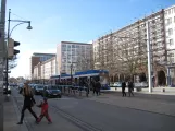 Rostock tram line 5 with low-floor articulated tram 665 at Lange Straße (2015)