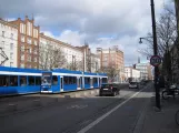 Rostock tram line 5 with low-floor articulated tram 665 on Lange Straße (2015)