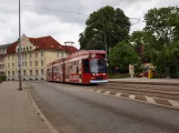 Rostock tram line 5 with low-floor articulated tram 676 on Leibnizplatz (2010)