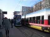 Rostock tram line 5 with low-floor articulated tram 677 at Lange Straße (2015)