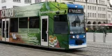 Rostock tram line 5 with low-floor articulated tram 690 at Neuer Markt (2023)