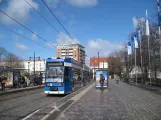 Rostock tram line 6 with low-floor articulated tram 663 at Neuer Markt (2015)