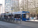 Rostock tram line 6 with low-floor articulated tram 663 in Lange Str. (2015)