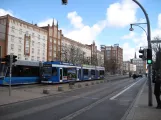 Rostock tram line 6 with low-floor articulated tram 663 on Lange Straße (2015)