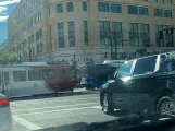 Salt Lake City regional line 701 Blue Line with articulated tram 1015 close by Planetarium (2022)