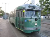 San Francisco F-Market & Wharves with railcar 1053 near Embarcadero & Stockton (2016)