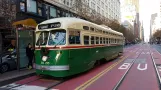 San Francisco F-Market & Wharves with railcar 1055 near Market & Battery (2019)