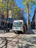 San Jose Blue Line with low-floor articulated tram 923 near San Antonio (2024)