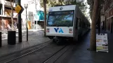 San Jose Green Line with low-floor articulated tram 920 near Santa Clara (2018)