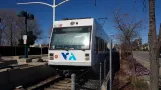 Santa Clara Orange Line with low-floor articulated tram 987 at Lockhead Martin (2021)