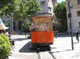 Sóller tram line with open sidecar 10 on Plaça de sa Constitució (2013)