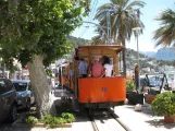 Sóller tram line with open sidecar 10, the back Las Palmeras / Carrer de la Marina (2013)