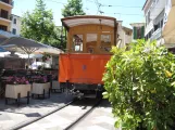 Sóller tram line with open sidecar 8 on Plaça de sa Constitució (2013)